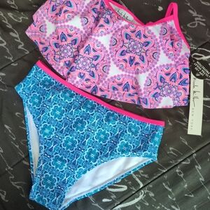 Nicole Miller Girls - Pink and Blue Floral 2 PC Swimsuit Set M(5)